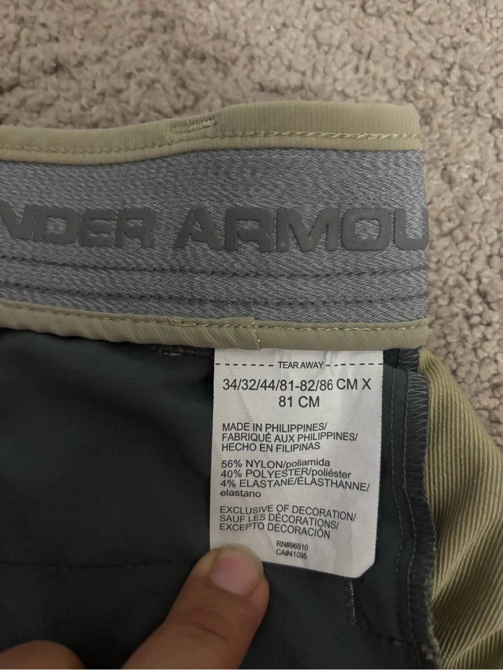 Under Armour Match Play Golf Pants Men Beige Straight Leg Nylon Blend Stretch